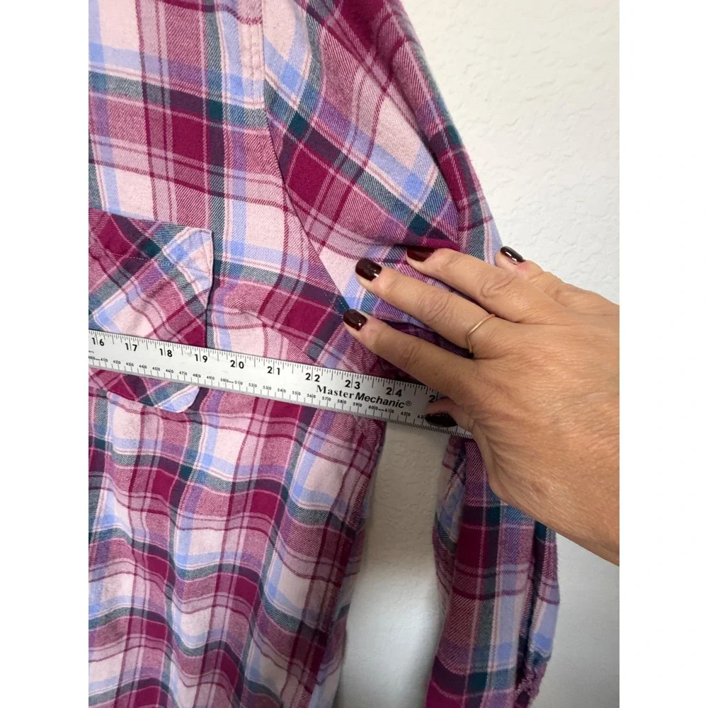 Lucky Brand Women 2XL Plaid Sheer Overlay Button Down Shirt Cotton Pink Burgundy